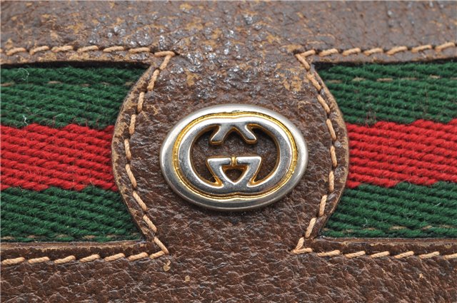 Authentic GUCCI Web Sherry Line Shoulder Cross Bag GG PVC Leather Brown 1208G