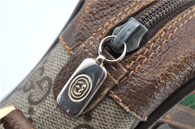 Authentic GUCCI Web Sherry Line Shoulder Cross Bag GG PVC Leather Brown 1208G