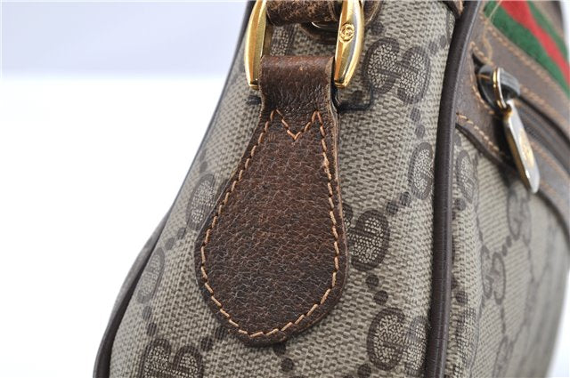 Authentic GUCCI Web Sherry Line Shoulder Cross Bag GG PVC Leather Brown 1208G