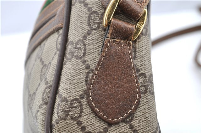 Authentic GUCCI Web Sherry Line Shoulder Cross Bag GG PVC Leather Brown 1208G