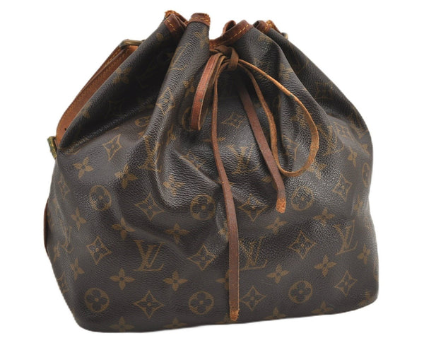 Authentic Louis Vuitton Monogram Petit Noe M42226 Shoulder Drawstring Bag 1209G