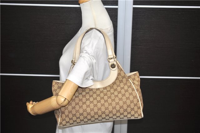 Authentic GUCCI Shoulder Hand Bag GG Canvas Leather 154982 Beige 1214D