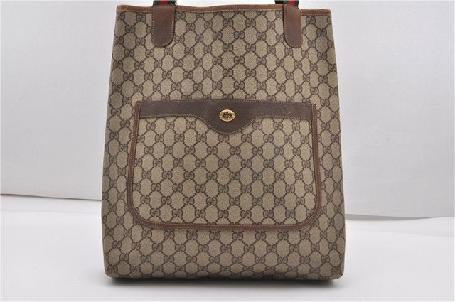 Authentic GUCCI Web Sherry Line Shoulder Tote Bag GG PVC Leather Brown 1214G