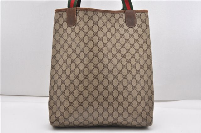 Authentic GUCCI Web Sherry Line Shoulder Tote Bag GG PVC Leather Brown 1214G