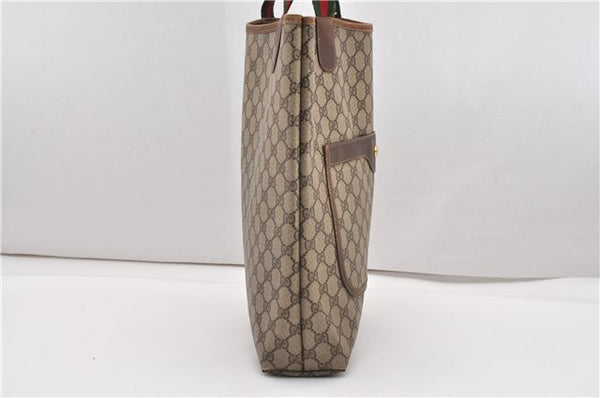 Authentic GUCCI Web Sherry Line Shoulder Tote Bag GG PVC Leather Brown 1214G