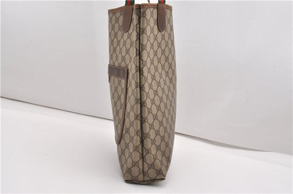 Authentic GUCCI Web Sherry Line Shoulder Tote Bag GG PVC Leather Brown 1214G