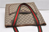 Authentic GUCCI Web Sherry Line Shoulder Tote Bag GG PVC Leather Brown 1214G