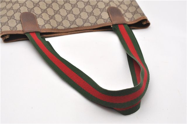 Authentic GUCCI Web Sherry Line Shoulder Tote Bag GG PVC Leather Brown 1214G