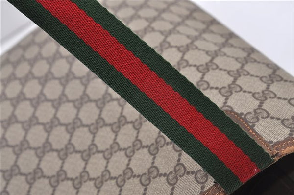 Authentic GUCCI Web Sherry Line Shoulder Tote Bag GG PVC Leather Brown 1214G