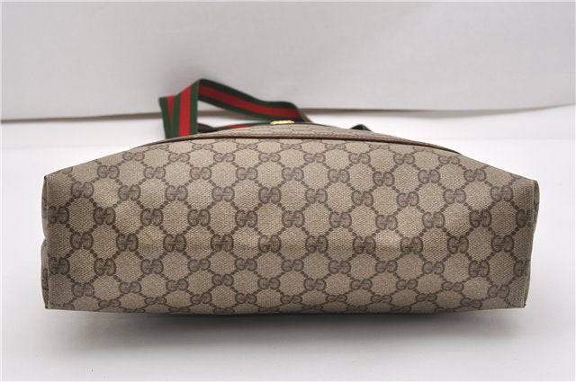 Authentic GUCCI Web Sherry Line Shoulder Tote Bag GG PVC Leather Brown 1214G