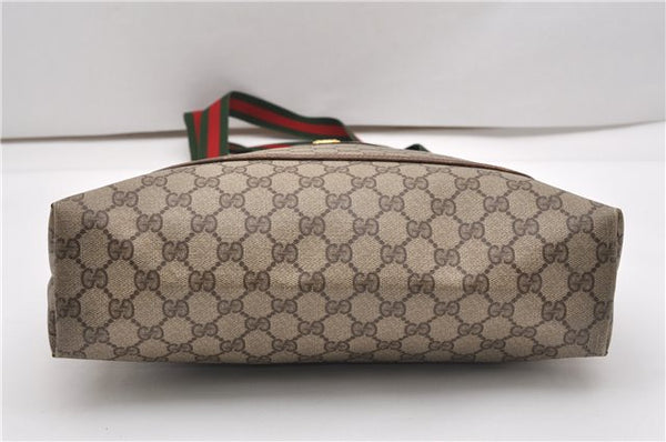 Authentic GUCCI Web Sherry Line Shoulder Tote Bag GG PVC Leather Brown 1214G