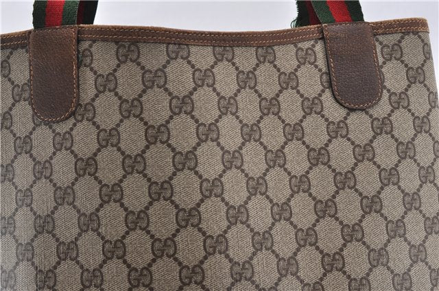Authentic GUCCI Web Sherry Line Shoulder Tote Bag GG PVC Leather Brown 1214G