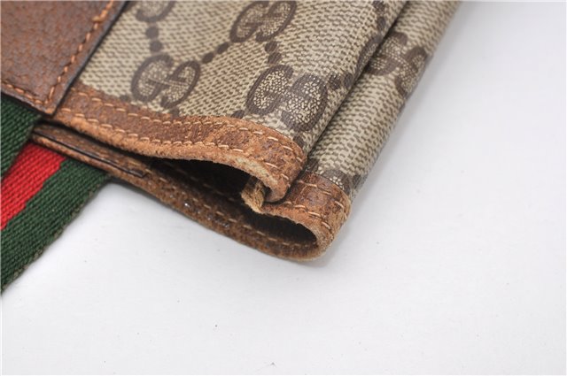 Authentic GUCCI Web Sherry Line Shoulder Tote Bag GG PVC Leather Brown 1214G