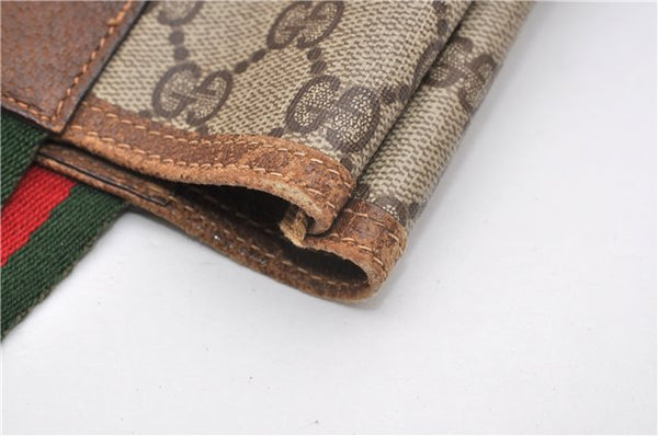 Authentic GUCCI Web Sherry Line Shoulder Tote Bag GG PVC Leather Brown 1214G