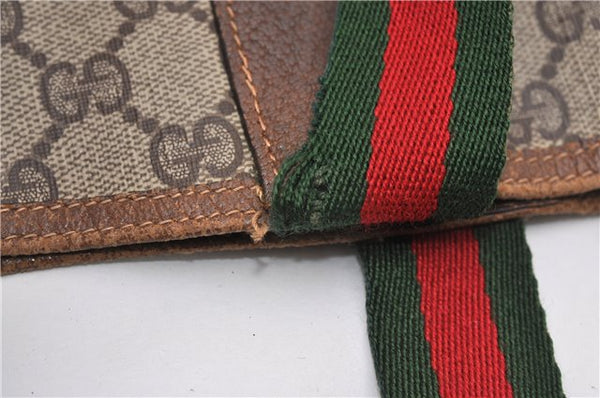 Authentic GUCCI Web Sherry Line Shoulder Tote Bag GG PVC Leather Brown 1214G