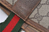 Authentic GUCCI Web Sherry Line Shoulder Tote Bag GG PVC Leather Brown 1214G