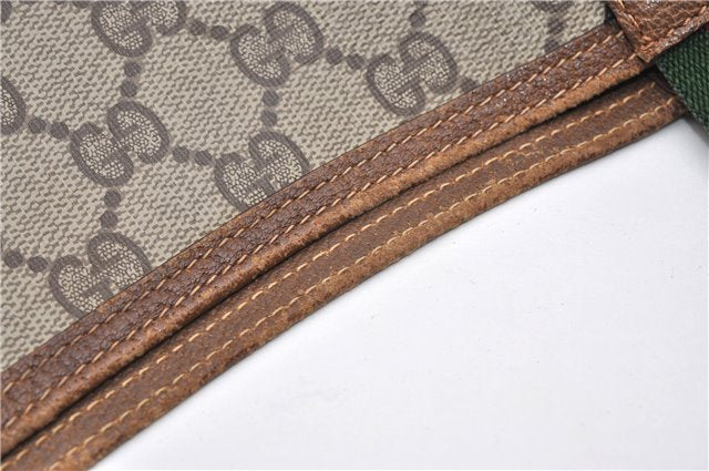 Authentic GUCCI Web Sherry Line Shoulder Tote Bag GG PVC Leather Brown 1214G