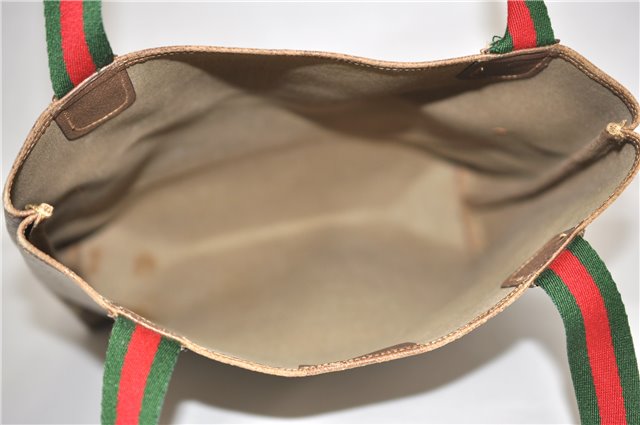 Authentic GUCCI Web Sherry Line Shoulder Tote Bag GG PVC Leather Brown 1214G