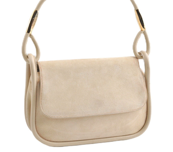 Authentic GUCCI Vintage Shoulder Hand Bag Purse Suede Leather Ivory Junk 1216G
