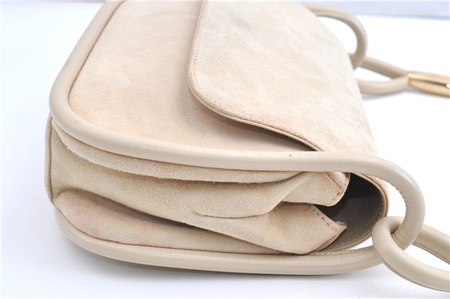 Authentic GUCCI Vintage Shoulder Hand Bag Purse Suede Leather Ivory Junk 1216G