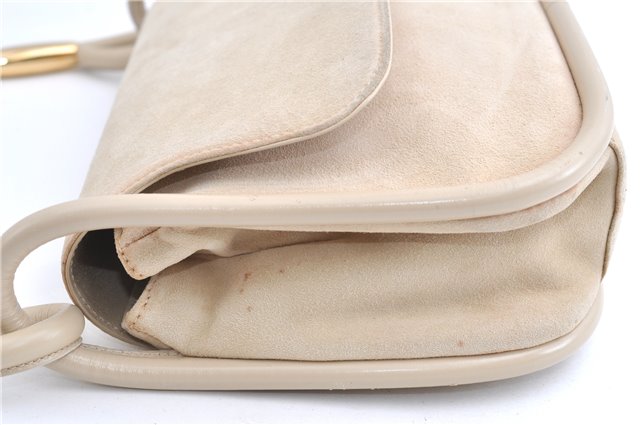Authentic GUCCI Vintage Shoulder Hand Bag Purse Suede Leather Ivory Junk 1216G
