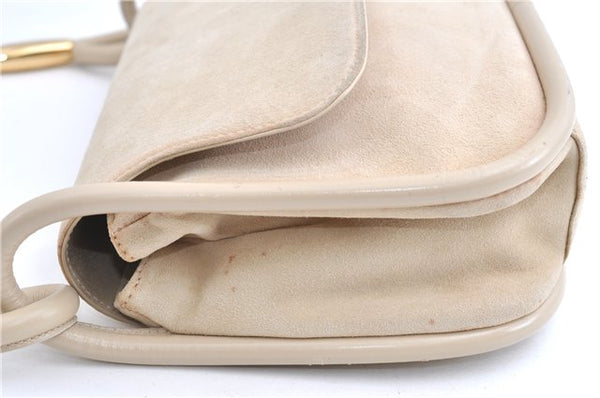 Authentic GUCCI Vintage Shoulder Hand Bag Purse Suede Leather Ivory Junk 1216G