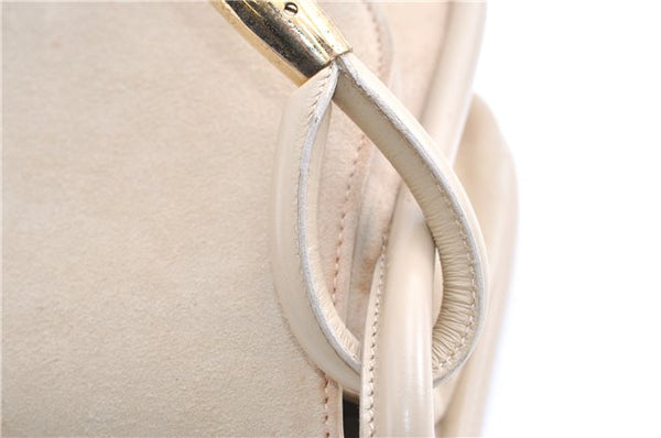 Authentic GUCCI Vintage Shoulder Hand Bag Purse Suede Leather Ivory Junk 1216G