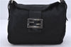 Authentic FENDI Mamma Baguette Shoulder Hand Bag Jersey Leather Black 1217D