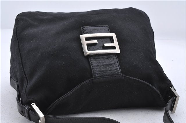 Authentic FENDI Mamma Baguette Shoulder Hand Bag Jersey Leather Black 1217D