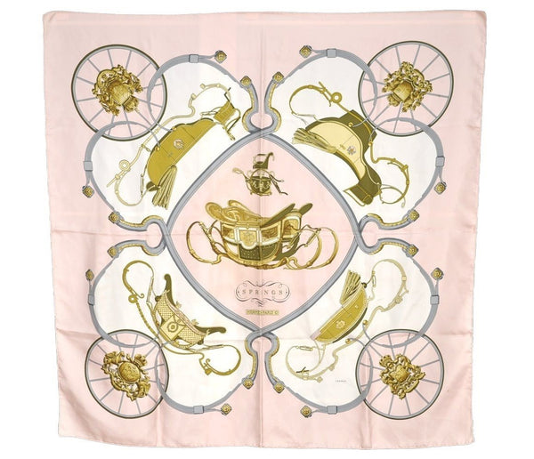 Authentic HERMES Carre 90 Scarf "SPRINGS" Silk Pink 1217I