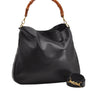 Authentic GUCCI Vintage Bamboo 2Way Shoulder Bag Leather 0012013 Black 1218G
