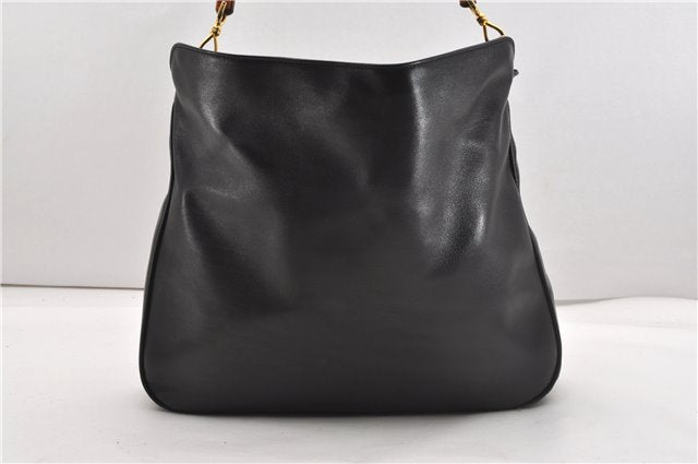Authentic GUCCI Vintage Bamboo 2Way Shoulder Bag Leather 0012013 Black 1218G