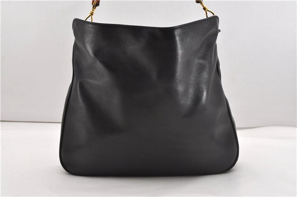 Authentic GUCCI Vintage Bamboo 2Way Shoulder Bag Leather 0012013 Black 1218G