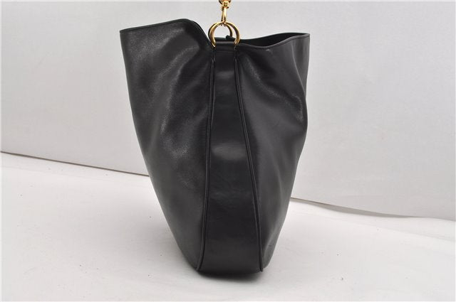 Authentic GUCCI Vintage Bamboo 2Way Shoulder Bag Leather 0012013 Black 1218G