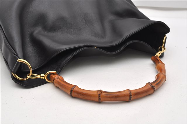Authentic GUCCI Vintage Bamboo 2Way Shoulder Bag Leather 0012013 Black 1218G