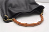 Authentic GUCCI Vintage Bamboo 2Way Shoulder Bag Leather 0012013 Black 1218G