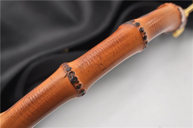 Authentic GUCCI Vintage Bamboo 2Way Shoulder Bag Leather 0012013 Black 1218G