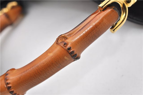 Authentic GUCCI Vintage Bamboo 2Way Shoulder Bag Leather 0012013 Black 1218G