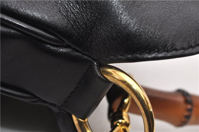 Authentic GUCCI Vintage Bamboo 2Way Shoulder Bag Leather 0012013 Black 1218G