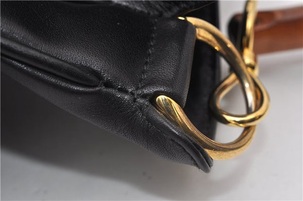 Authentic GUCCI Vintage Bamboo 2Way Shoulder Bag Leather 0012013 Black 1218G