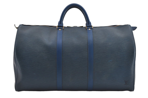 Authentic Louis Vuitton Epi Keepall 50 Boston Travel Bag Blue M42965 LV 1219I