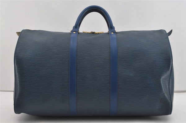 Authentic Louis Vuitton Epi Keepall 50 Boston Travel Bag Blue M42965 LV 1219I