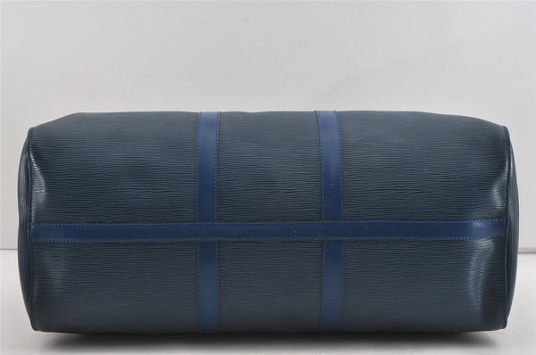 Authentic Louis Vuitton Epi Keepall 50 Boston Travel Bag Blue M42965 LV 1219I
