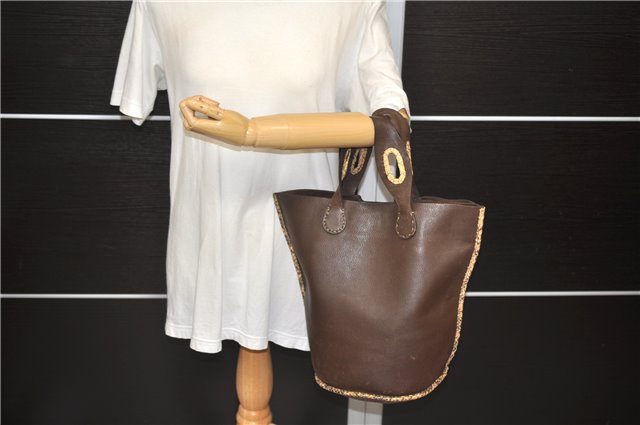 Authentic FENDI Selleria Hand Tote Bag Leather Brown 1220D