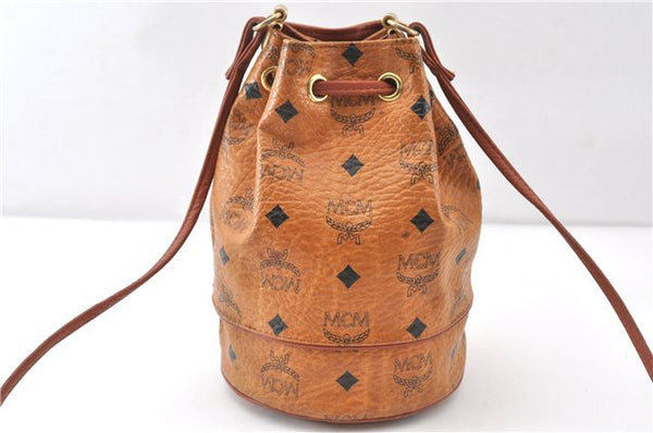 Authentic MCM Visetos Leather Vintage Shoulder Drawstring Bag Purse Brown 1221G