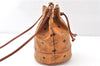 Authentic MCM Visetos Leather Vintage Shoulder Drawstring Bag Purse Brown 1221G