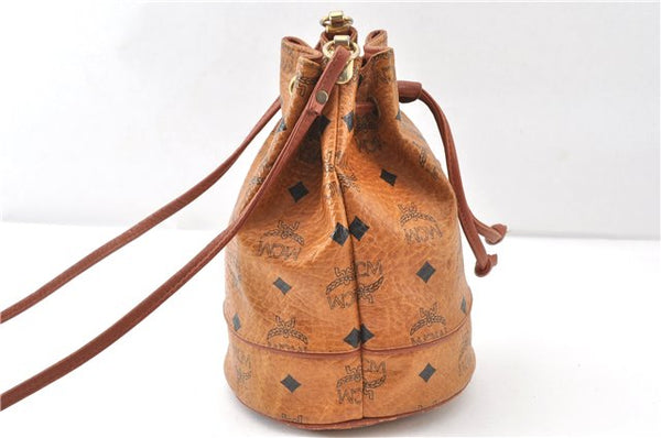 Authentic MCM Visetos Leather Vintage Shoulder Drawstring Bag Purse Brown 1221G