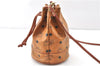 Authentic MCM Visetos Leather Vintage Shoulder Drawstring Bag Purse Brown 1221G