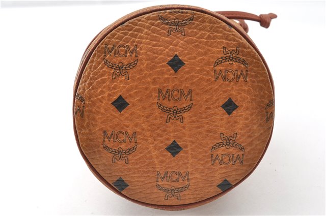 Authentic MCM Visetos Leather Vintage Shoulder Drawstring Bag Purse Brown 1221G