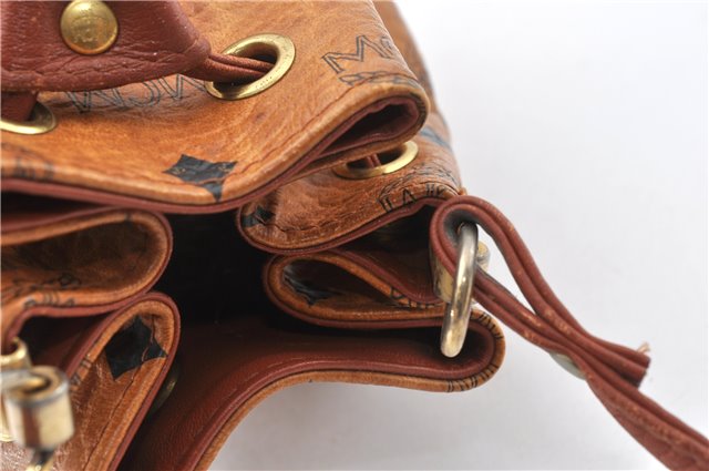 Authentic MCM Visetos Leather Vintage Shoulder Drawstring Bag Purse Brown 1221G